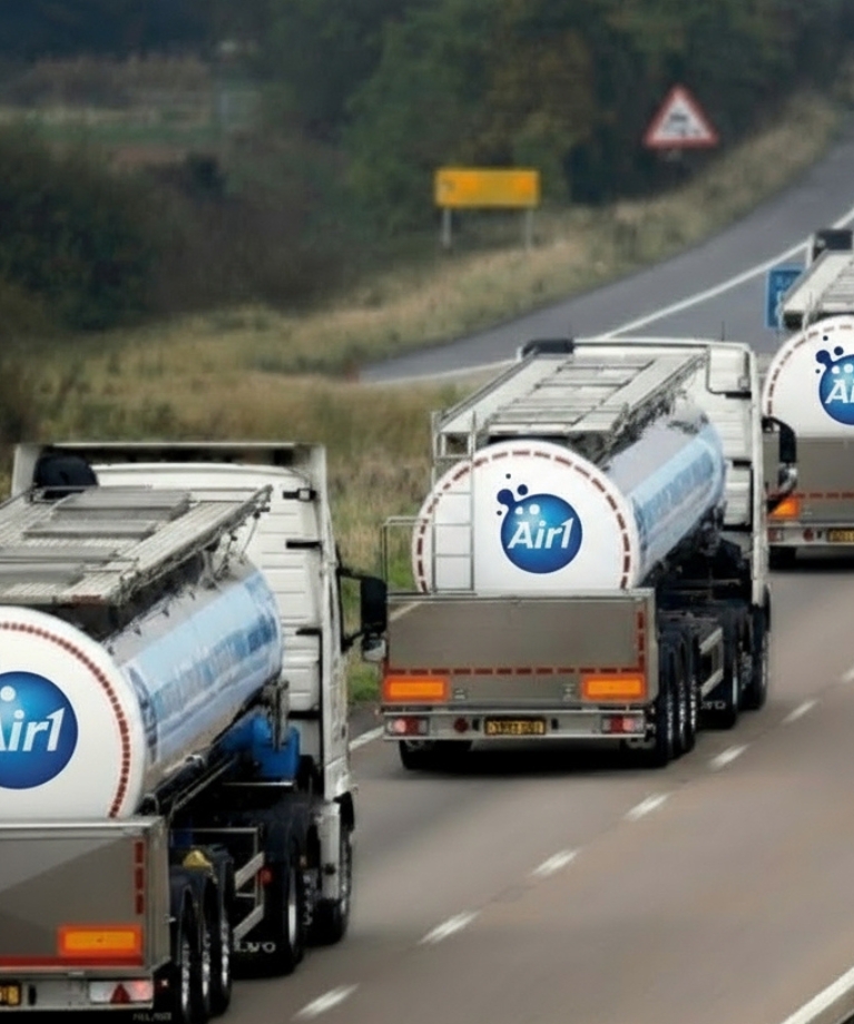 line of air1 trucks on the road